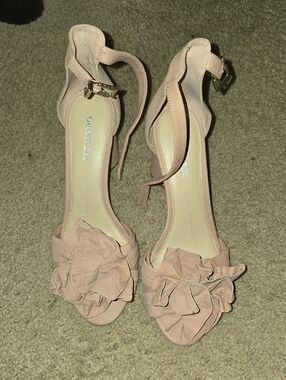 Gianni Bini Blush Pink Ruffle Ankle-Strap Heels